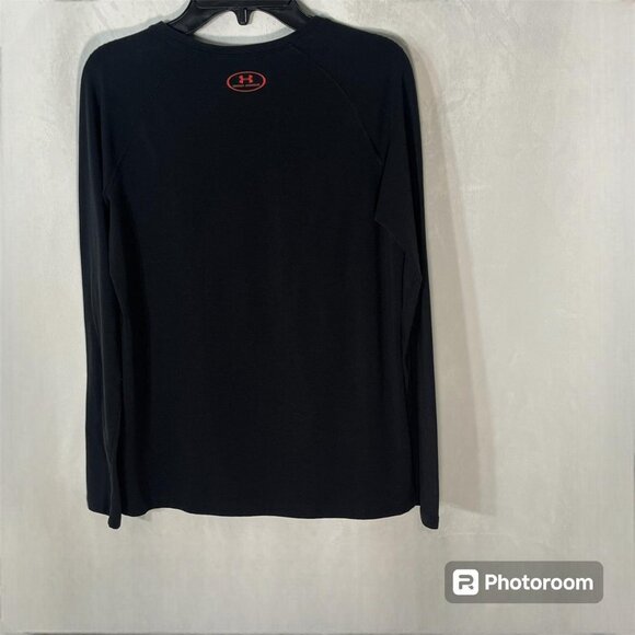 Under Armour black long sleeve crew neck shirt  Multicolor logo Heat gear sizeYL - Picture 4 of 7